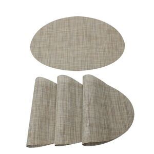 4pcs Washable Placemats Woven Non-Slip Oval Mats for Dining Table Light Camel